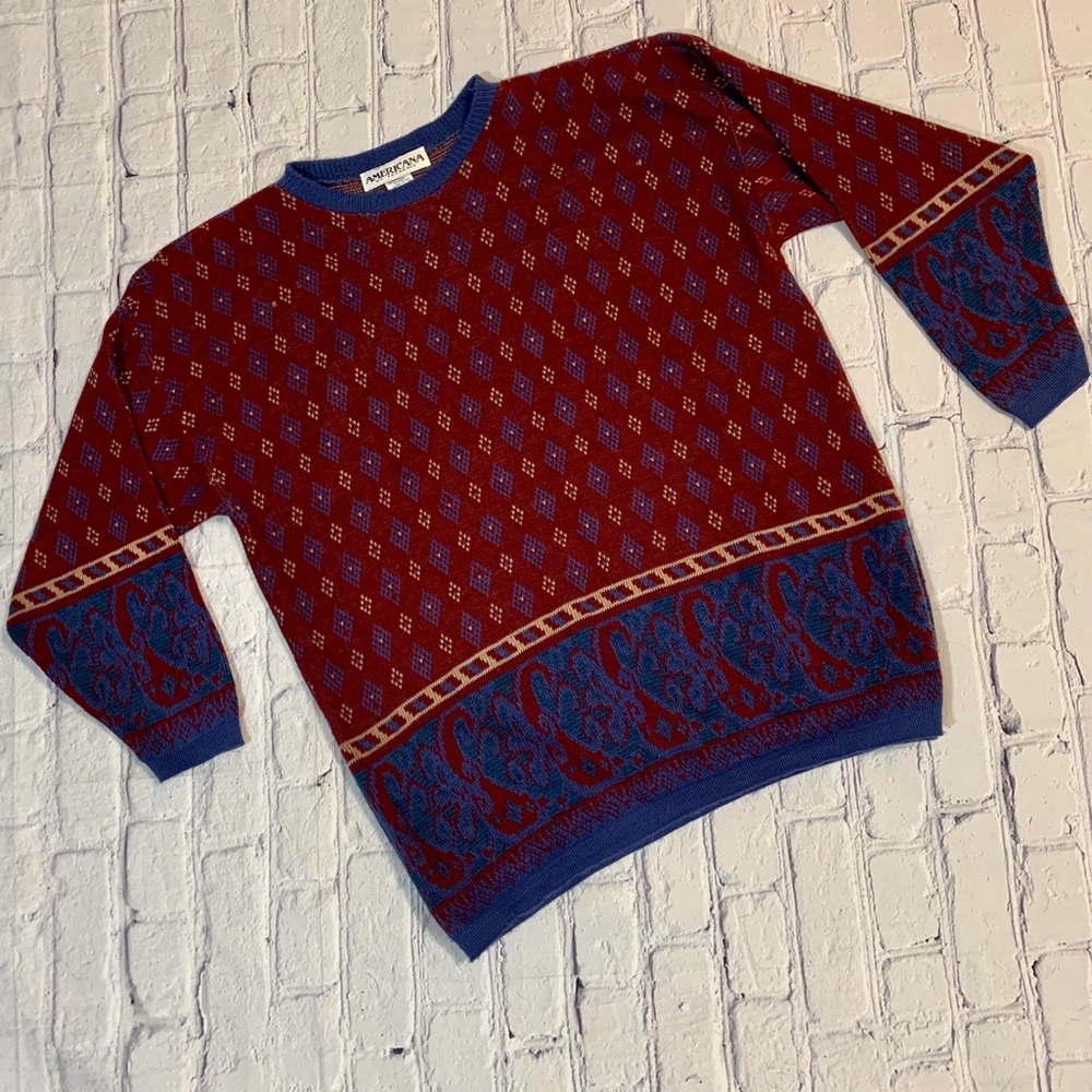 Vintage Geometric 80’s Oversized Paisley Sweater L